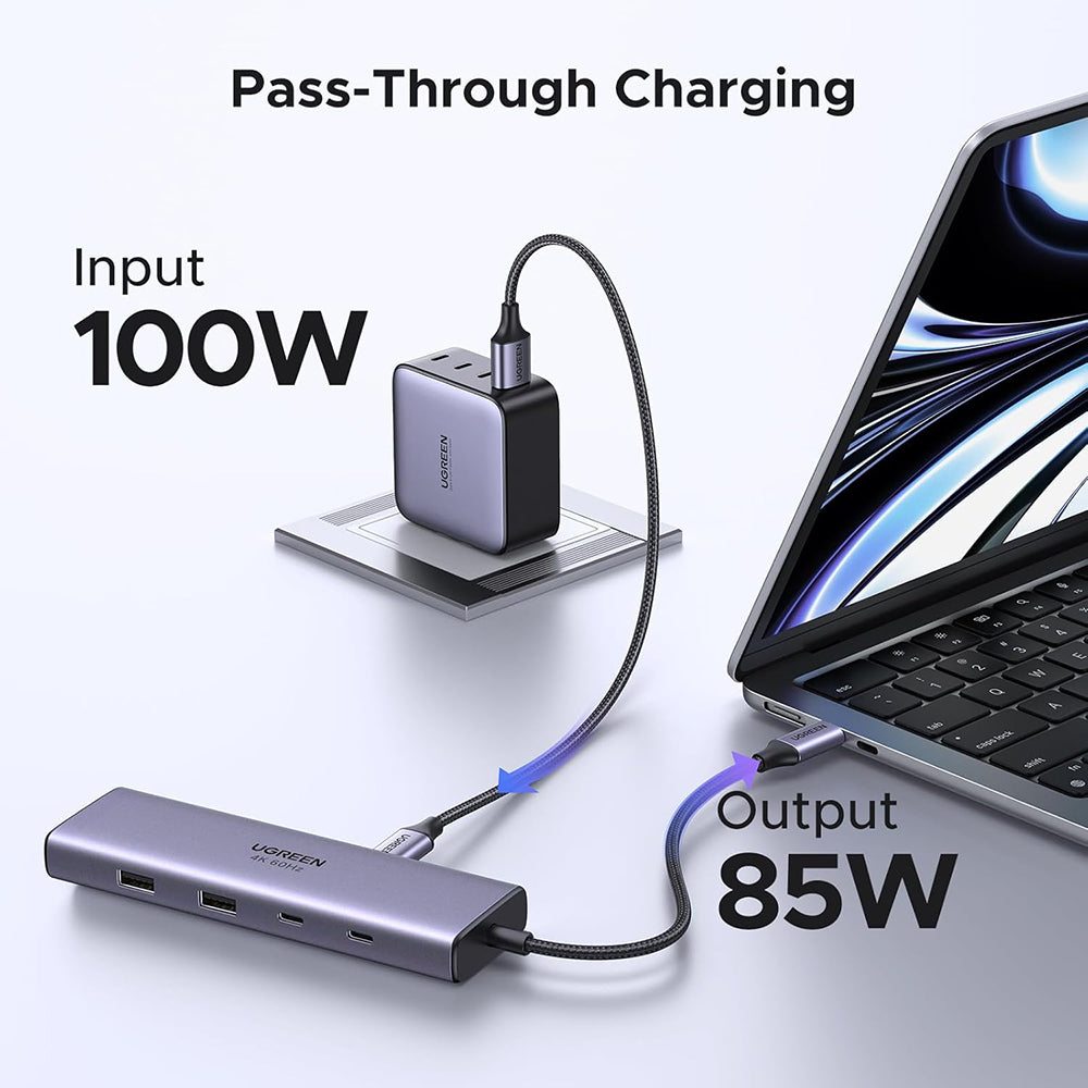 Hub USB-C UGREEN CM498 (15375), 2 x USB-A - 3 x USB-C - 1 x HDMI - 1 x RJ45 - 1 x SD - 1 x microSD, Γκρι