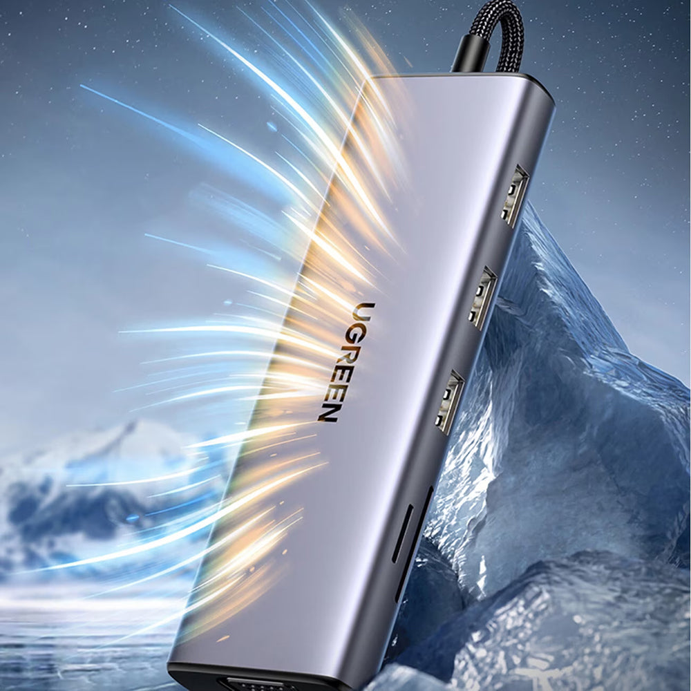 Hub USB-C UGREEN CM498 (15600), 3 x USB-A 3.0 - 1 x USB-C - 1 x HDMI - 1 x VGA - 1 x RJ45 - 1 x SD - 1 x microSD, Γκρι