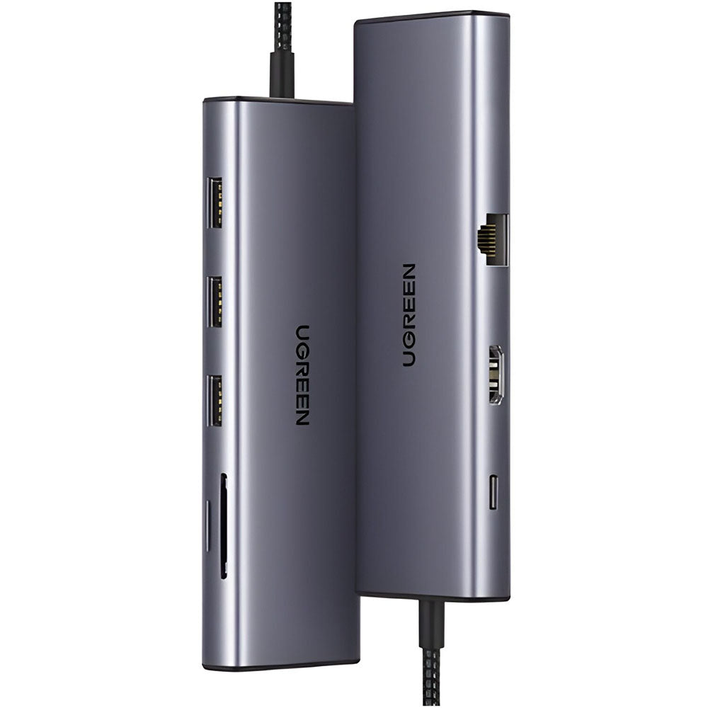 Hub USB-C UGREEN CM498 (15600), 3 x USB-A 3.0 - 1 x USB-C - 1 x HDMI - 1 x VGA - 1 x RJ45 - 1 x SD - 1 x microSD, Γκρι