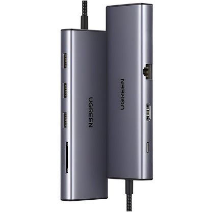 Hub USB-C UGREEN CM498 (15600), 3 x USB-A 3.0 - 1 x USB-C - 1 x HDMI - 1 x VGA - 1 x RJ45 - 1 x SD - 1 x microSD, Γκρι