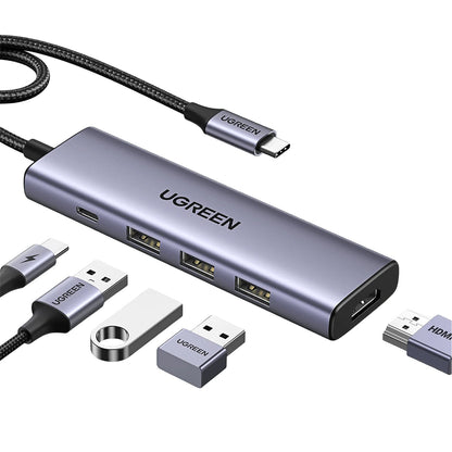 Hub USB-C UGREEN CM511 (15596), 3 x USB-A 3.0 - 1 x USB-C - 1 x HDMI, Γκρι