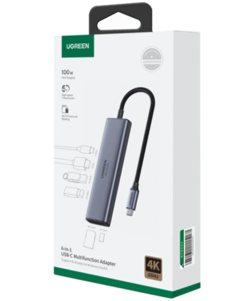 Hub USB-C UGREEN CM511 (60384), 2 x USB-A 3.0 - 1 x USB-C - 1 x HDMI - 1 x SD - 1 x microSD, Γκρι