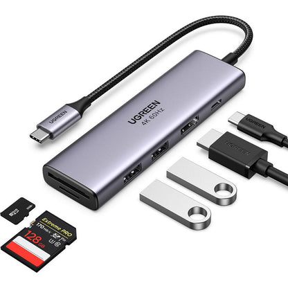 Hub USB-C UGREEN CM511 (60384), 2 x USB-A 3.0 - 1 x USB-C - 1 x HDMI - 1 x SD - 1 x microSD, Γκρι