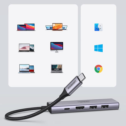 Hub USB-C UGREEN CM511 (60384), 2 x USB-A 3.0 - 1 x USB-C - 1 x HDMI - 1 x SD - 1 x microSD, Γκρι
