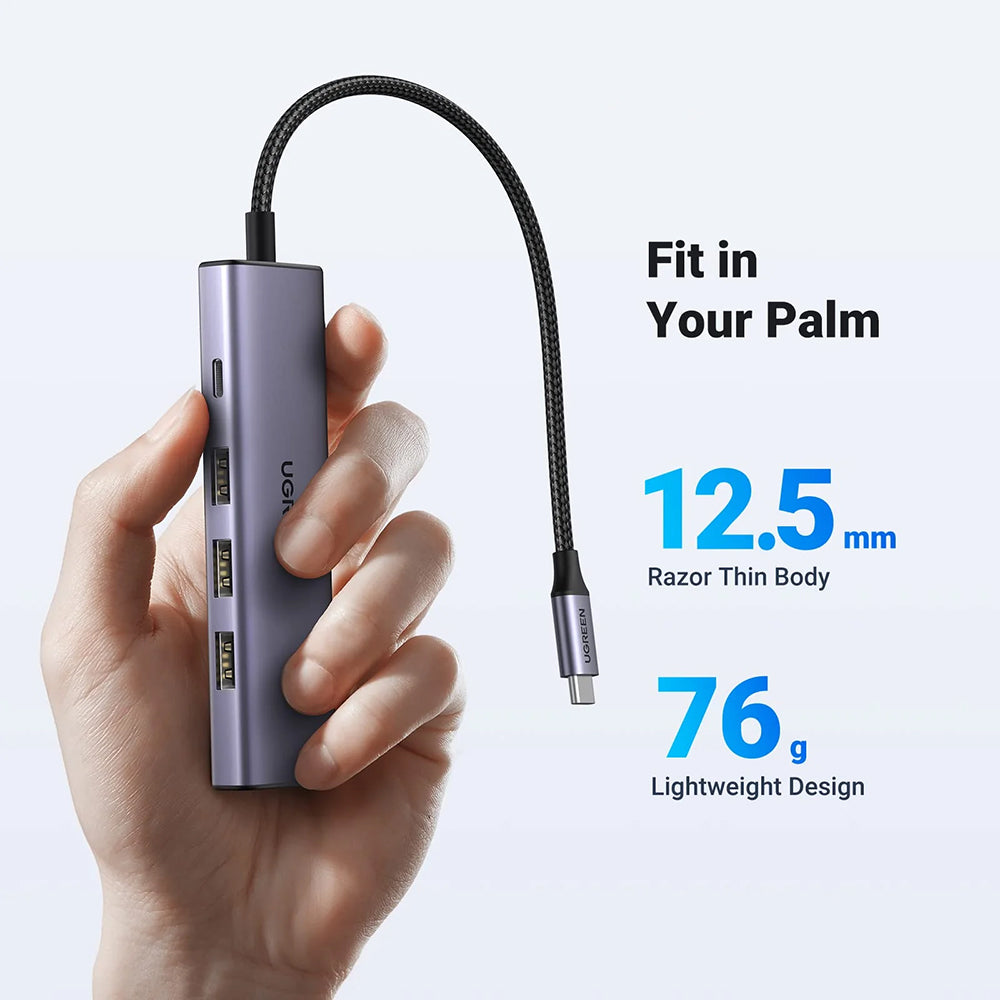 Hub USB-C UGREEN CM511 (15596), 3 x USB-A 3.0 - 1 x USB-C - 1 x HDMI, Γκρι