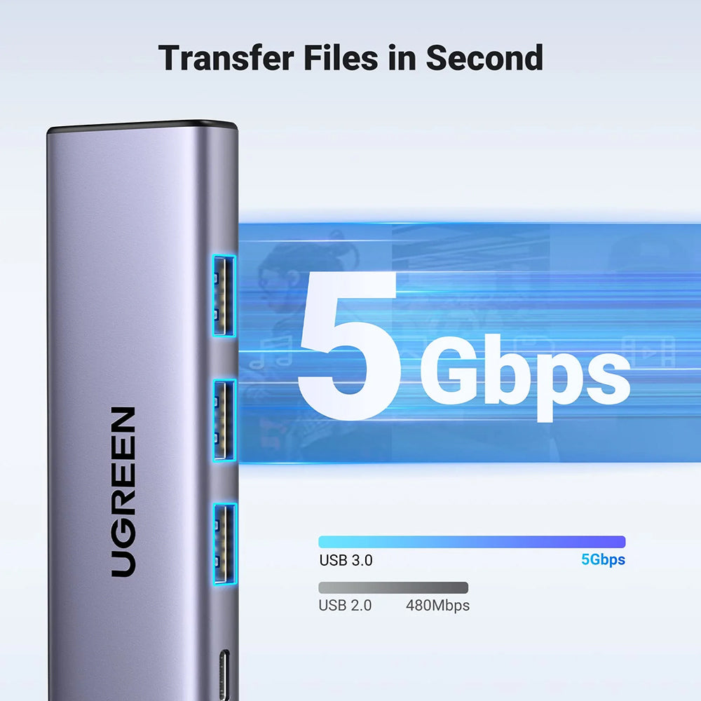 Hub USB-C UGREEN CM511 (15596), 3 x USB-A 3.0 - 1 x USB-C - 1 x HDMI, Γκρι