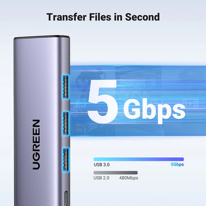 Hub USB-C UGREEN CM511 (15596), 3 x USB-A 3.0 - 1 x USB-C - 1 x HDMI, Γκρι