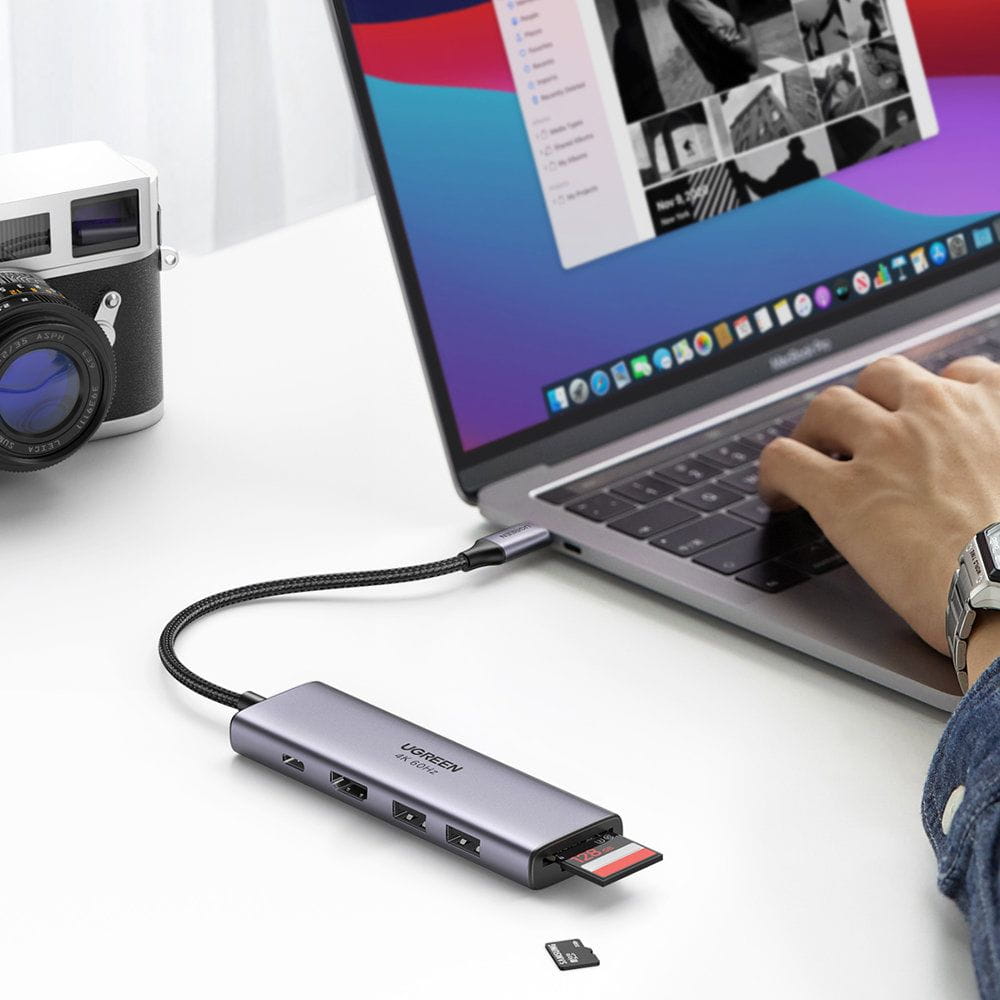 Hub USB-C UGREEN CM511 (60384), 2 x USB-A 3.0 - 1 x USB-C - 1 x HDMI - 1 x SD - 1 x microSD, Γκρι