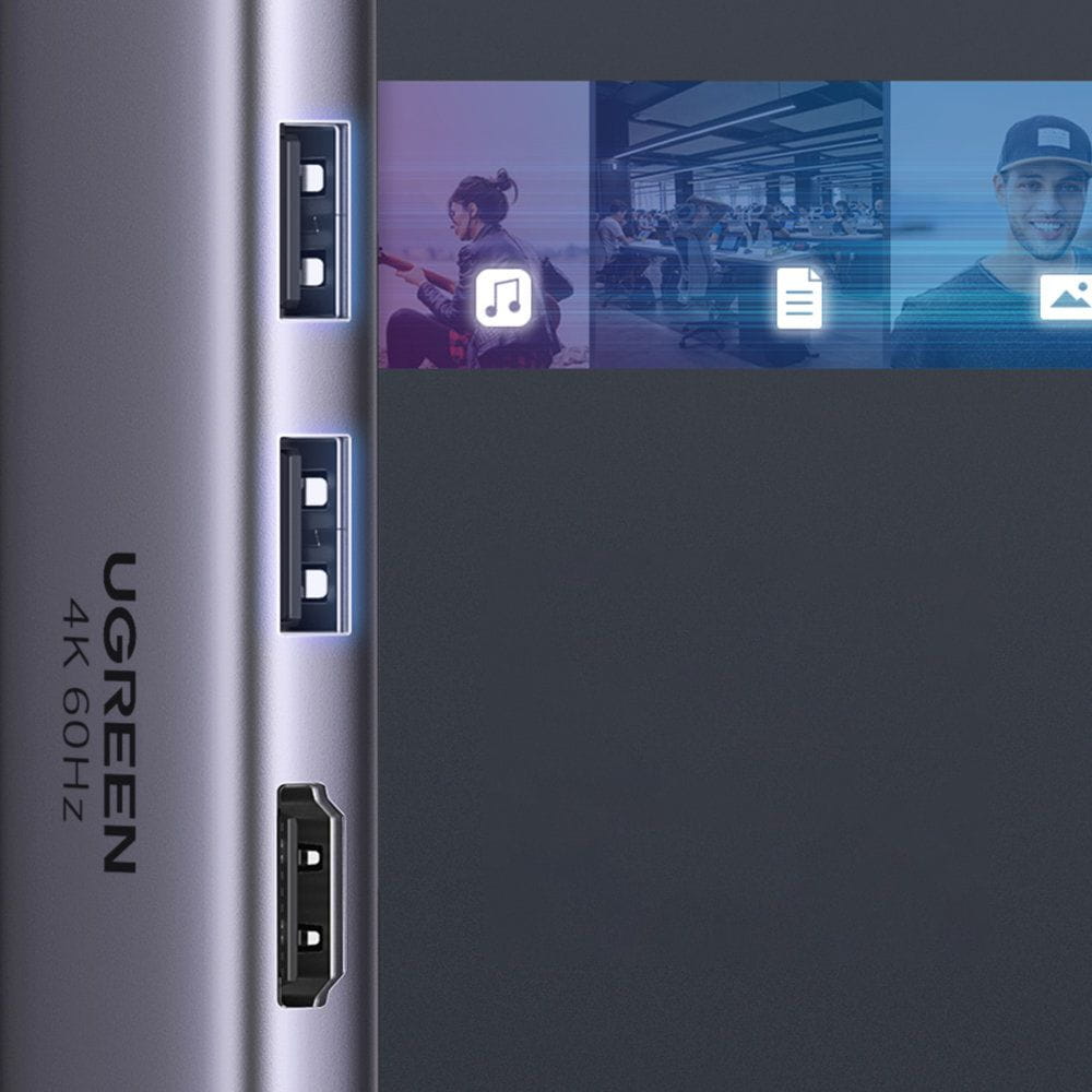 Hub USB-C UGREEN CM511 (60384), 2 x USB-A 3.0 - 1 x USB-C - 1 x HDMI - 1 x SD - 1 x microSD, Γκρι