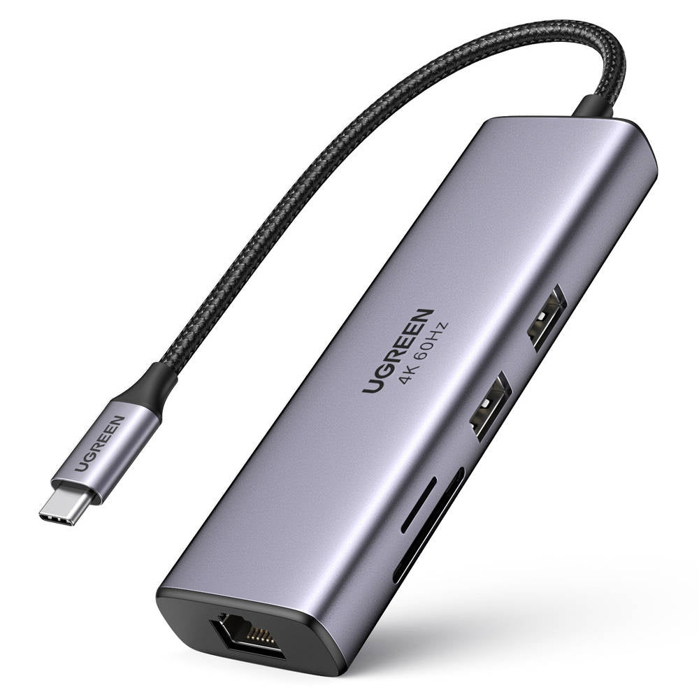 Hub USB-C UGREEN CM512 (60515), 2 x USB-A 3.0 - 1 x USB-C - 1 x HDMI - 1 x SD - 1 x microSD - 1 x RJ45, Γκρι