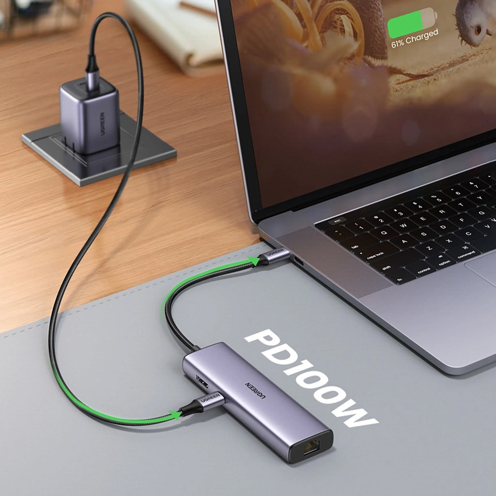 Hub USB-C UGREEN CM512, 2 x USB-A 3.0 - 1 x USB-C - 1 x HDMI - 1 x SD - 1 x microSD - RJ45, Γκρι