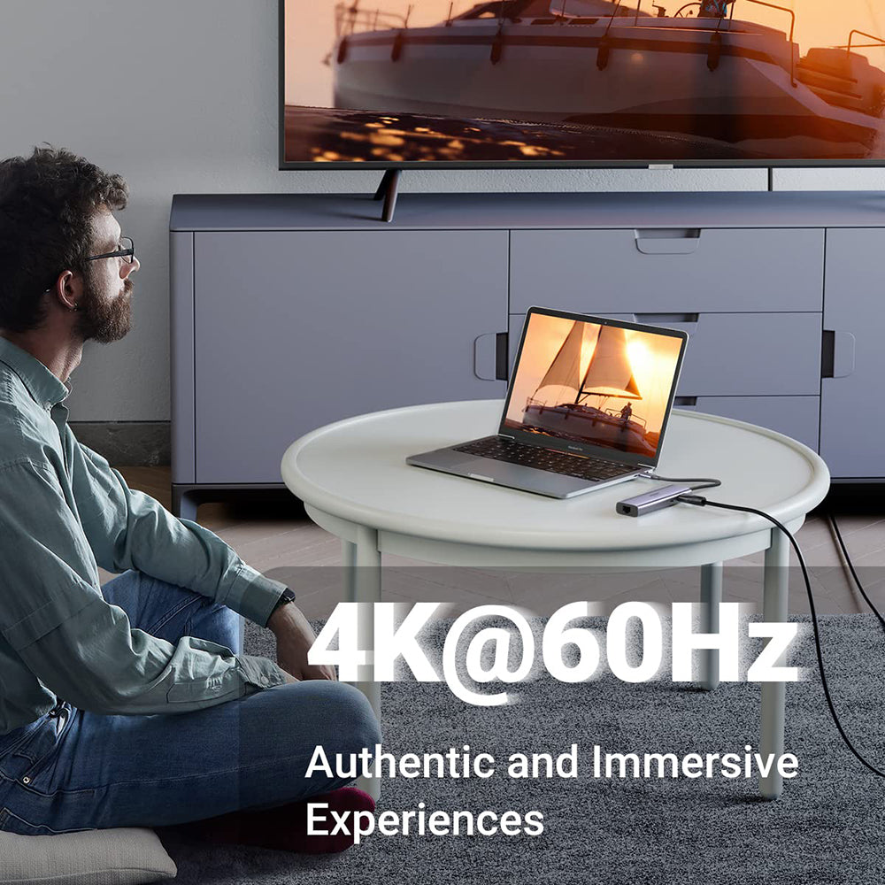 Hub USB-C UGREEN CM512 (60515), 2 x USB-A 3.0 - 1 x USB-C - 1 x HDMI - 1 x SD - 1 x microSD - 1 x RJ45, Γκρι