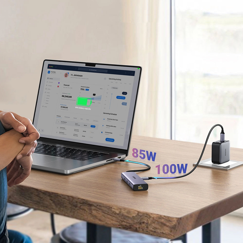 Hub USB-C UGREEN CM512 (15598), 3 x USB-A 3.0 - 1 x USB-C - 1 x HDMI - 1 x RJ45, Γκρι