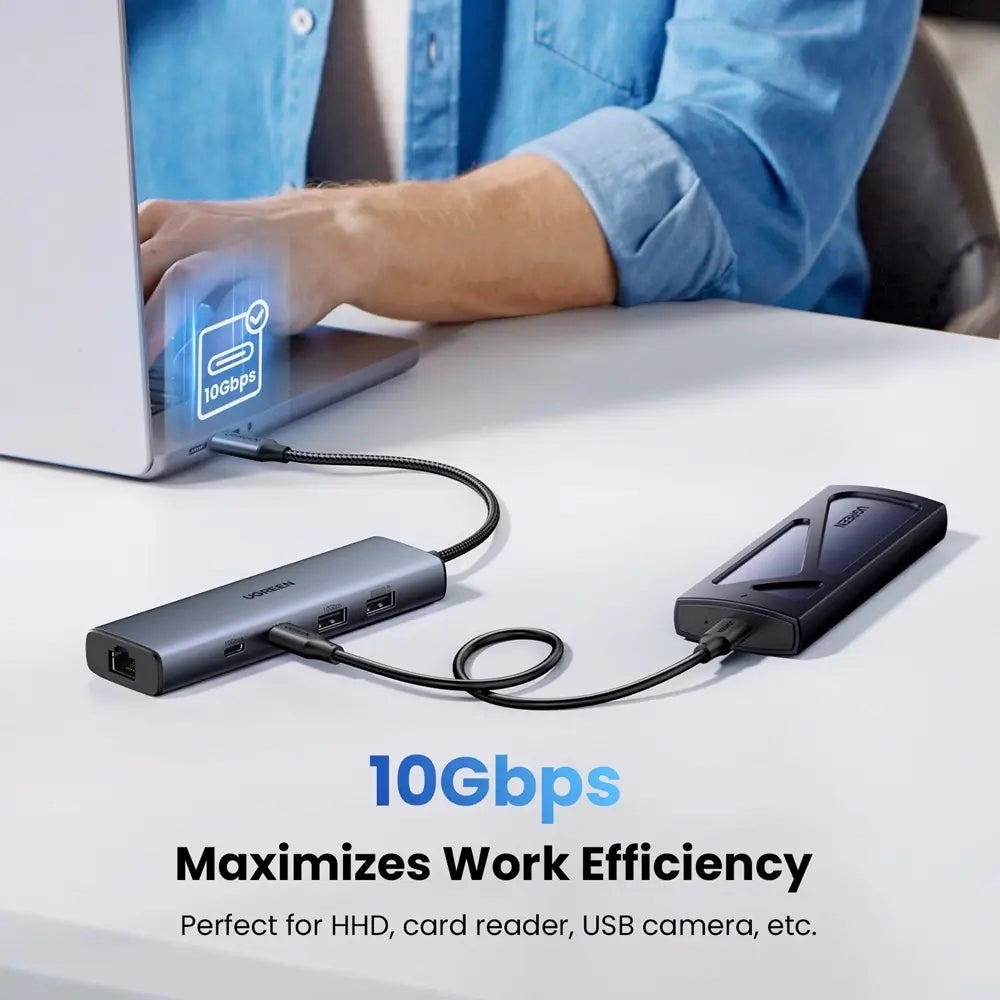 Hub USB-C UGREEN CM512, 1 x USB-A 3.2 - 1 x USB-A - 3 x USB-C - 1 x RJ45, Γκρι
