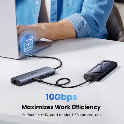 Hub USB-C UGREEN CM512, 1 x USB-A 3.2 - 1 x USB-A - 3 x USB-C - 1 x RJ45, Γκρι