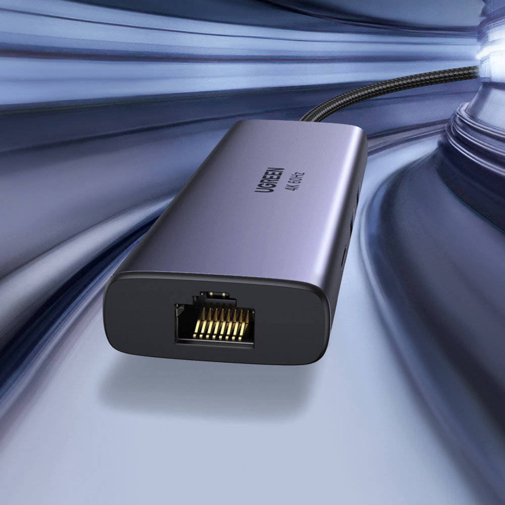 Hub USB-C UGREEN CM512 (60515), 2 x USB-A 3.0 - 1 x USB-C - 1 x HDMI - 1 x SD - 1 x microSD - 1 x RJ45, Γκρι