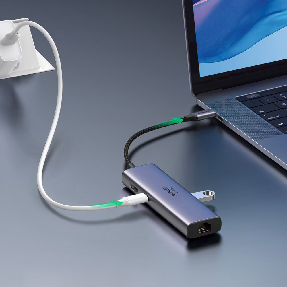 Hub USB-C UGREEN CM512 (60515), 2 x USB-A 3.0 - 1 x USB-C - 1 x HDMI - 1 x SD - 1 x microSD - 1 x RJ45, Γκρι