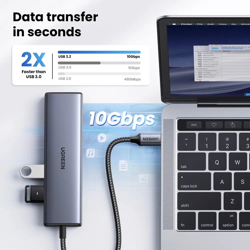 Hub USB-C UGREEN CM512, 1 x USB-A 3.2 - 1 x USB-A - 3 x USB-C - 1 x RJ45, Γκρι
