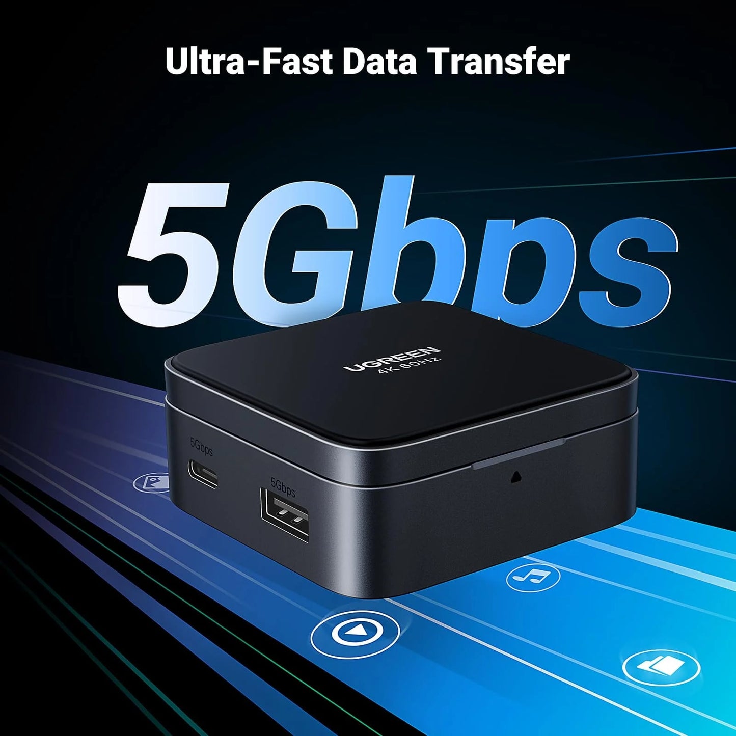 Hub USB-C UGREEN CM801, 1 x USB-A 3.0 - 2 x USB-C - 1 x HDMI, Γκρι
