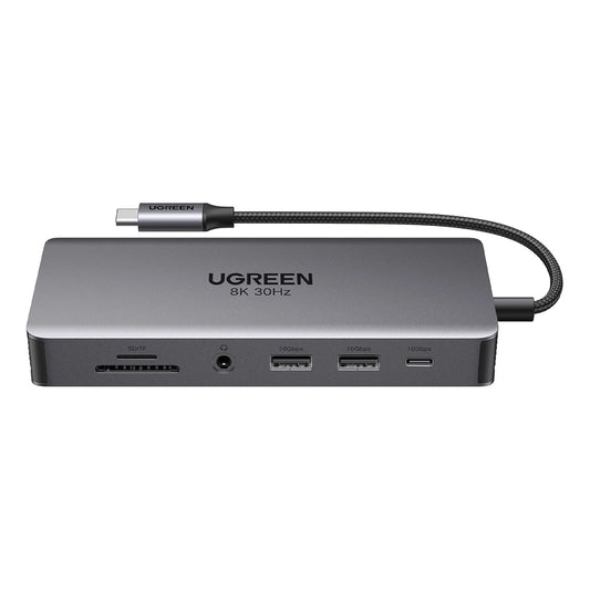UGREEN Revodok Pro 313 CM681 USB-C Hub, 2 x USB-A 3.2 - 1 x USB-A 3.0 - 2 x USB-C - 2 x HDMI - 1 x 3.5mm Jack - 1 x RJ45 - 1 x SD - 1 x microSD, Gray