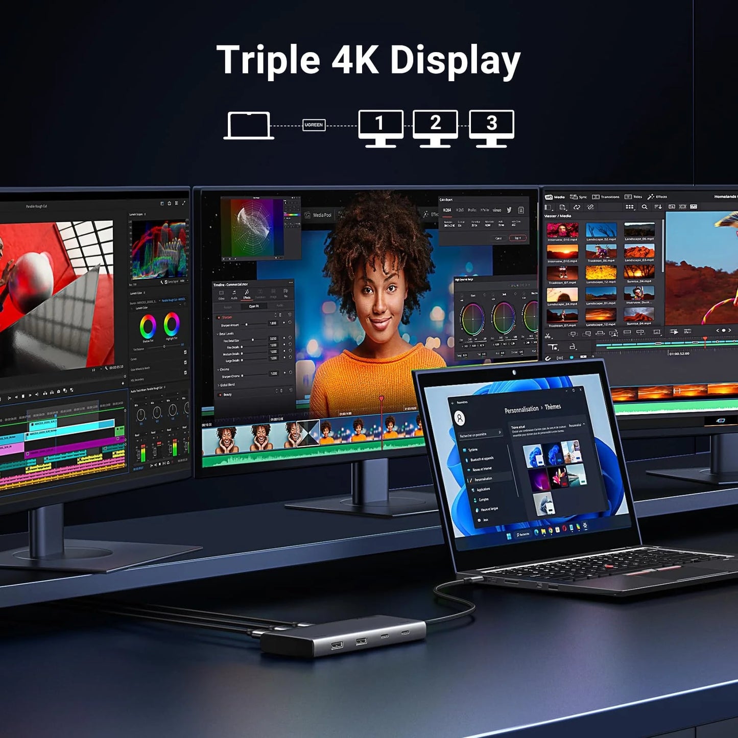 Hub USB-C UGREEN Revodok 308 CM639, 2 x USB-A 3.2 - 3 x USB-C - 1 x Display Port - 2 x HDMI, Γκρι