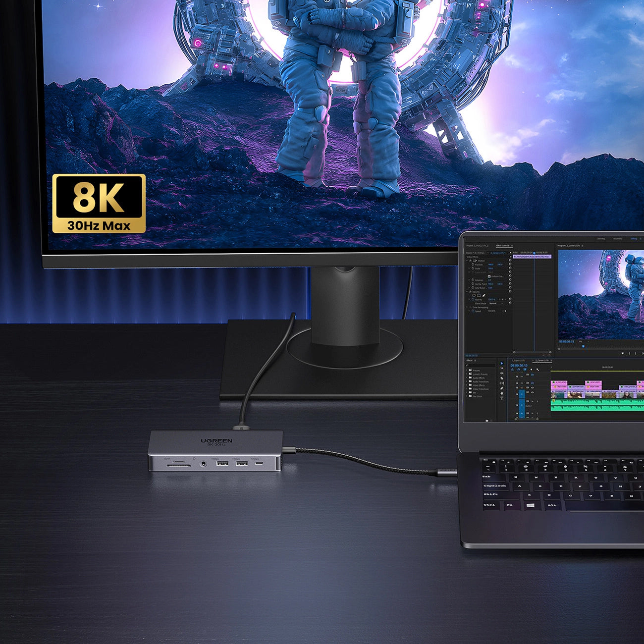 Hub USB-C UGREEN Revodok Pro 313 CM681, 2 x USB-A 3.2 - 1 x USB-A 3.0 - 2 x USB-C - 2 x HDMI - 1 x Jack 3.5mm - 1 x RJ45 - 1 x SD - 1 x microSD, Γκρι