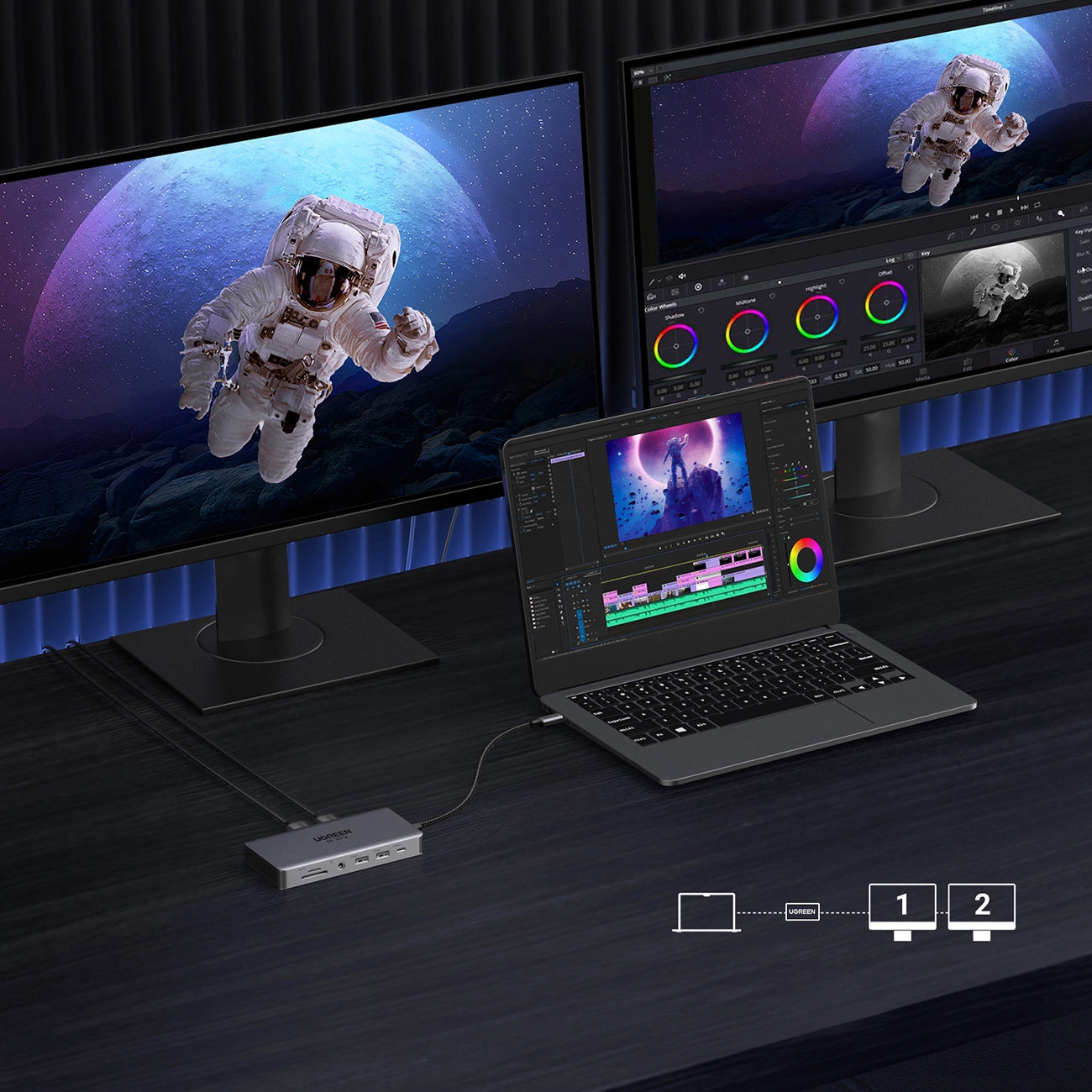 Hub USB-C UGREEN Revodok Pro 313 CM681, 2 x USB-A 3.2 - 1 x USB-A 3.0 - 2 x USB-C - 2 x HDMI - 1 x Jack 3.5mm - 1 x RJ45 - 1 x SD - 1 x microSD, Γκρι