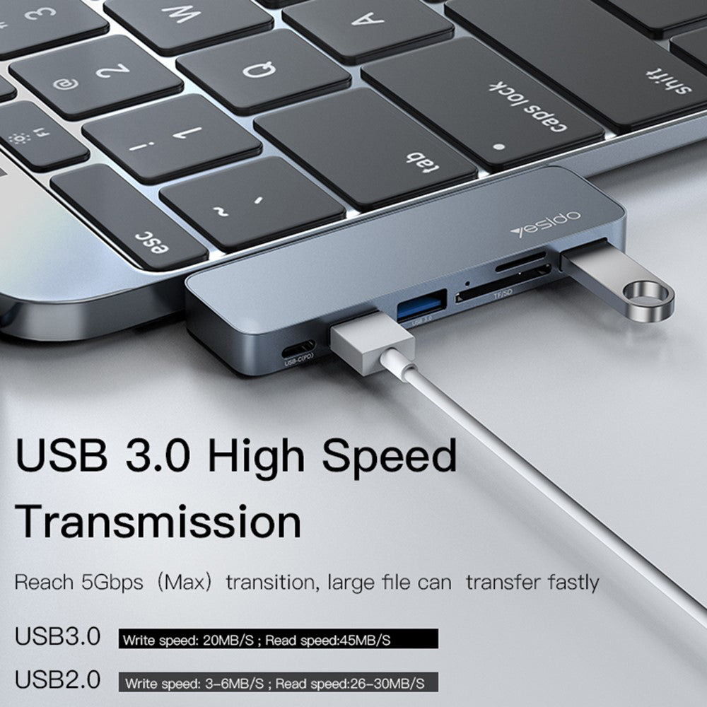 Hub USB-C Yesido HB10 για Apple MacBook Pro / Air, 6σε1, Γκρι