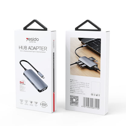 Hub USB-C Yesido HB15, 6in1, Γκρι