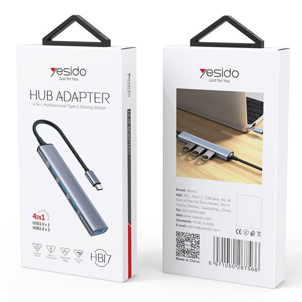 Hub USB-C Yesido HB17, 4in1, Γκρι