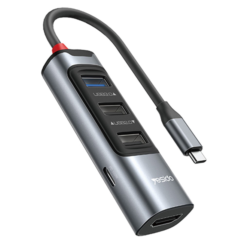Hub USB-C Yesido HB22, 5in1, Γκρι