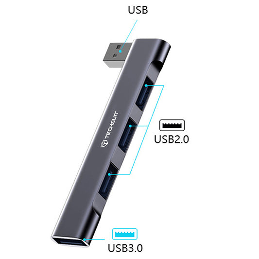 Hub USB Techsuit H14 ZenithDock, 4in1, Γκρι