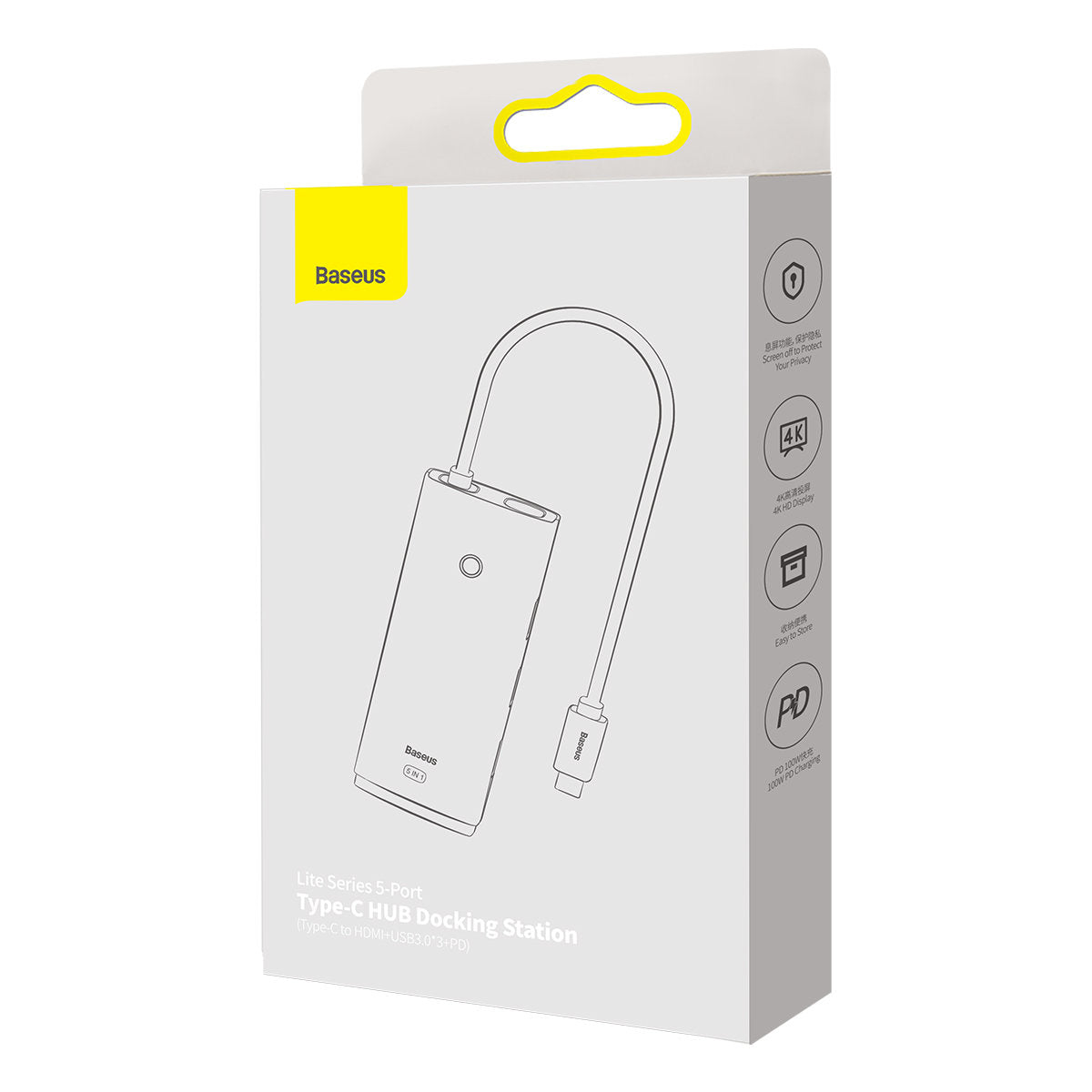 Baseus Lite USB-C Hub, 3 X USB-A 3.0 - USB-C - HDMI, Black WKQX040001