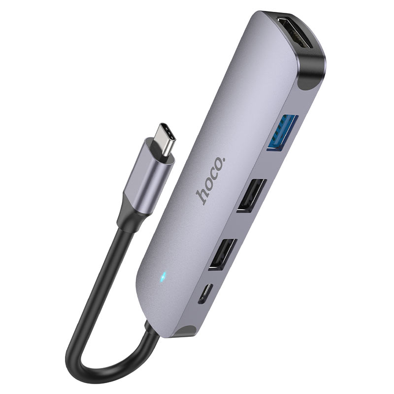 HOCO HB27 USB-C Hub, USB-A 3.0 - 2 x USB-A - USB-C - HDMI, Gray