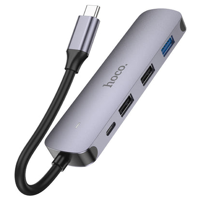 HOCO HB27 USB-C Hub, USB-A 3.0 - 2 x USB-A - USB-C - HDMI, Gray