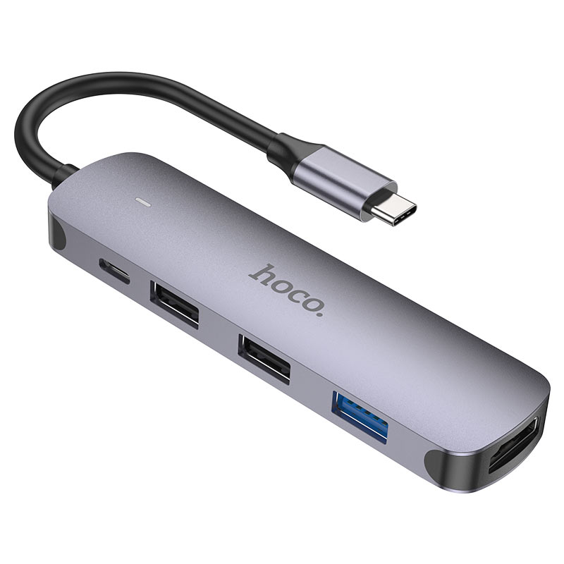 HOCO HB27 USB-C Hub, USB-A 3.0 - 2 x USB-A - USB-C - HDMI, Gray