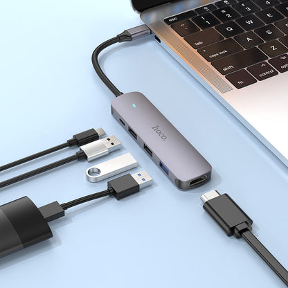 HOCO HB27 USB-C Hub, USB-A 3.0 - 2 x USB-A - USB-C - HDMI, Gray