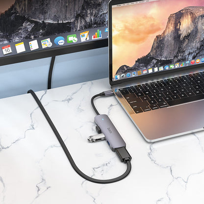 HOCO HB27 USB-C Hub, USB-A 3.0 - 2 x USB-A - USB-C - HDMI, Gray