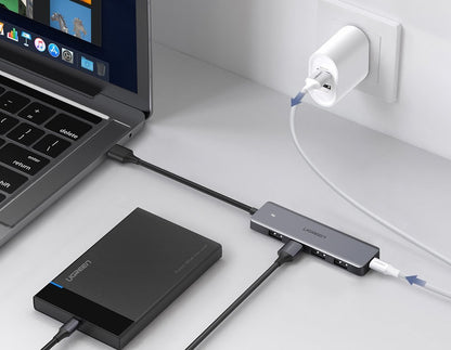 UGREEN CM219 USB Hub, 4 x USB-A 3.0 - 1 x USB-C, Gray