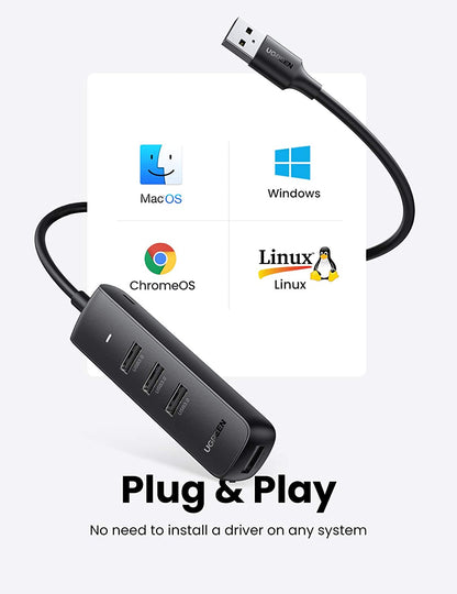 UGREEN CM416 USB Hub, 4 x USB-A 3.0, 1m, Black