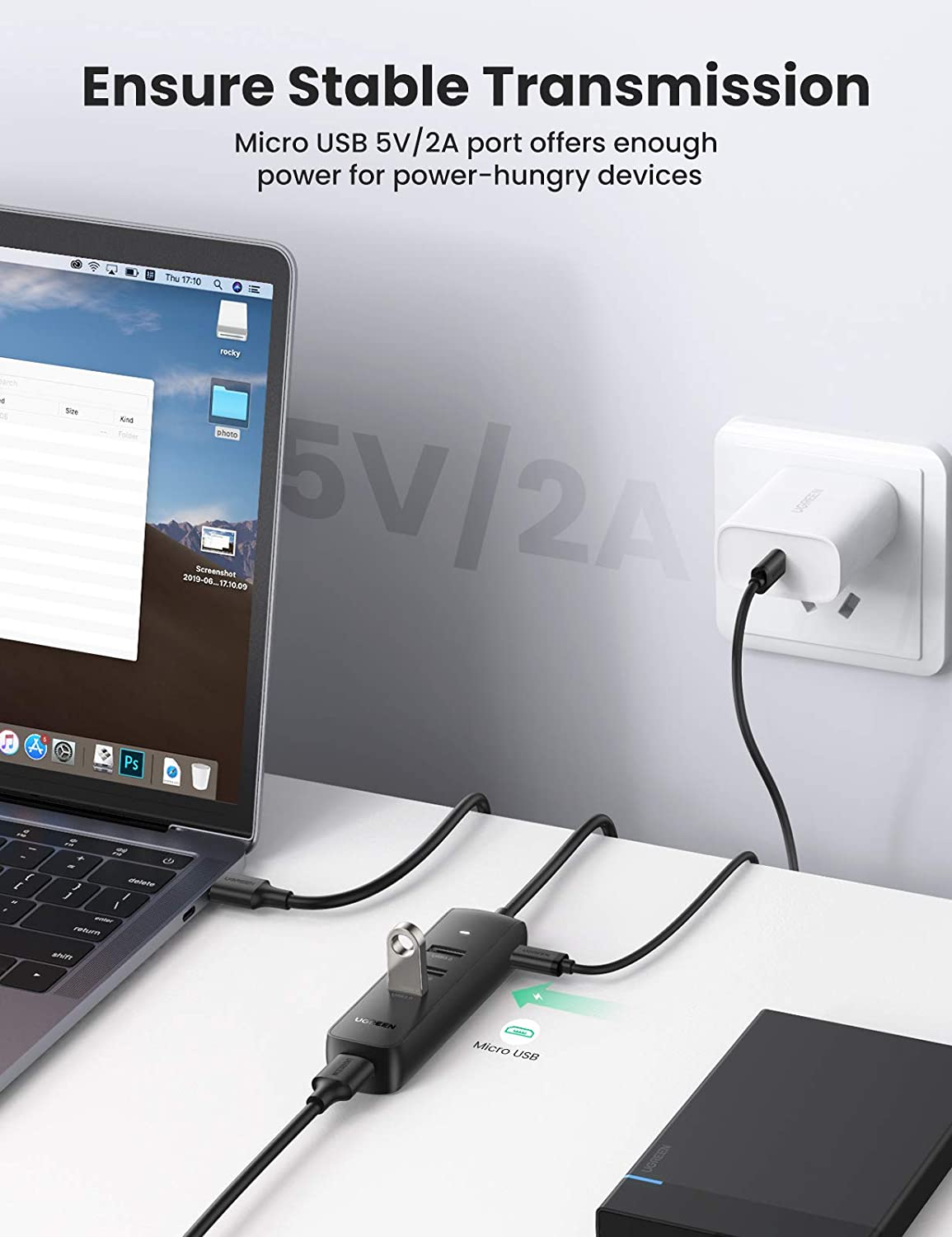 UGREEN CM416 USB Hub, 4 x USB-A 3.0, 1m, Black