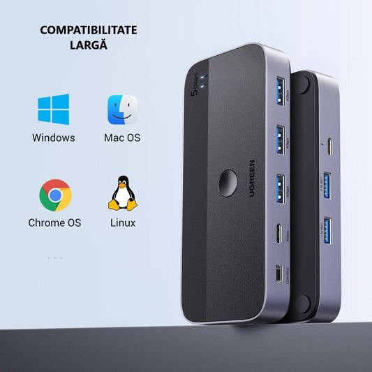 Hub USB UGREEN CM662, 3 x USB-A 3.0 - 1 x USB-C - 1 x miniUSB, Μαύρο