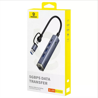 Hub USB / USB-C Baseus UltraJoy, 3 x USB-A 3.0 - 1 x USB-C - 1 x RJ45, Γκρι B0005280B811-14