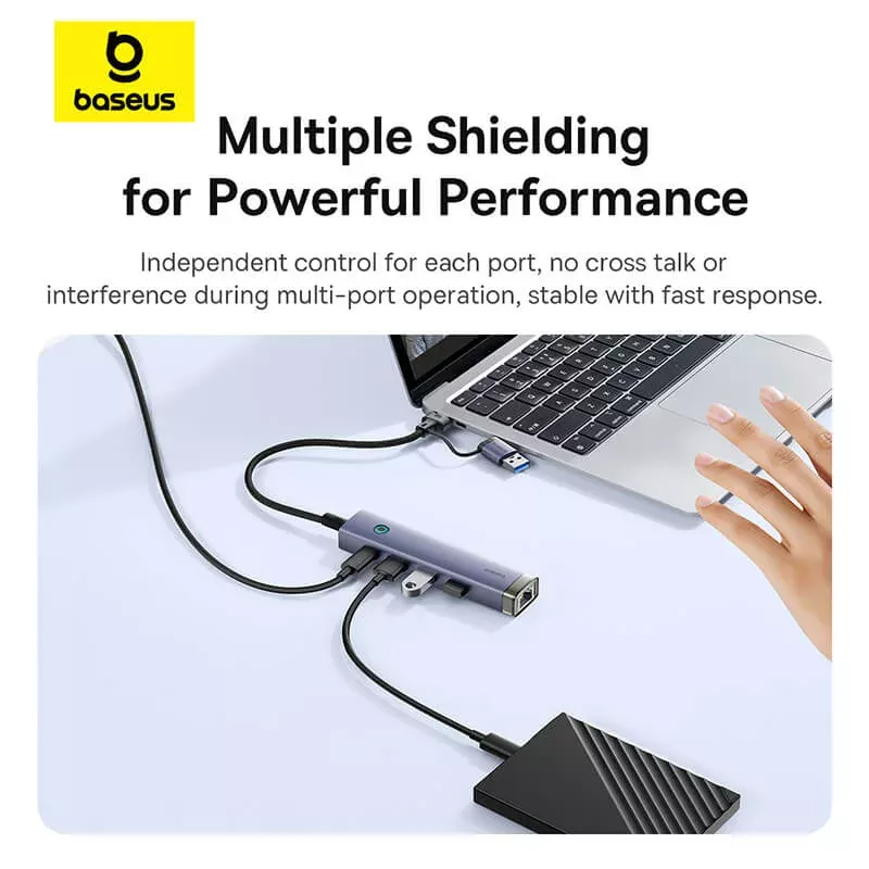 Hub USB / USB-C Baseus UltraJoy, 3 x USB-A 3.0 - 1 x USB-C - 1 x RJ45, Γκρι B0005280B811-14