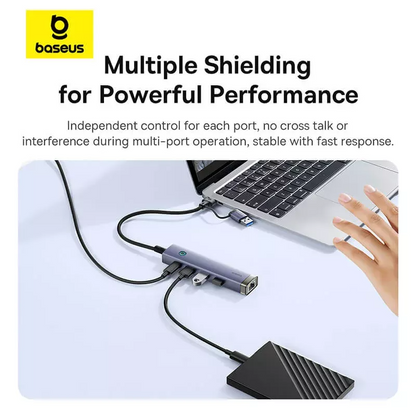 Hub USB / USB-C Baseus UltraJoy, 3 x USB-A 3.0 - 1 x USB-C - 1 x RJ45, Γκρι B0005280B811-14