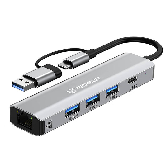 Hub USB / USB-C Techsuit H3 BoostNetLink, 5 σε 1, Γκρι