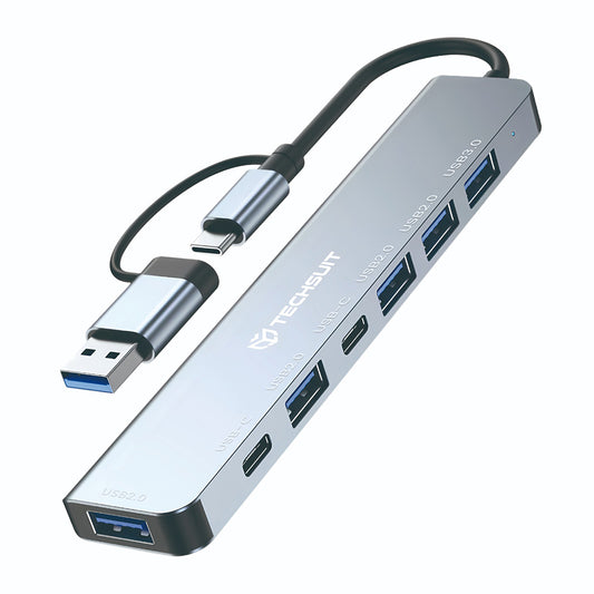 Hub USB / USB-C Techsuit H6 DataBridge, 7 σε 1, Γκρι