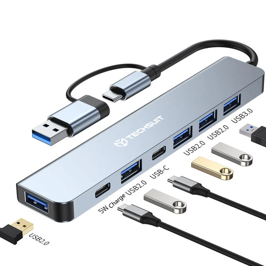 Hub USB / USB-C Techsuit H6 DataBridge, 7 σε 1, Γκρι