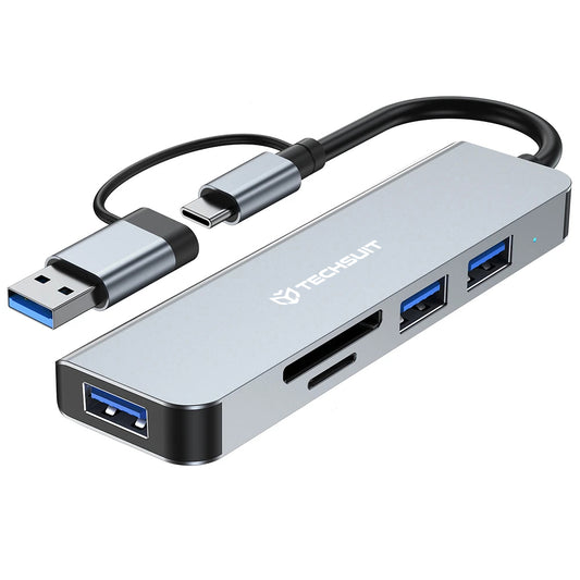 Hub USB / USB-C Techsuit H7 DataBridge, 5in1, Γκρι