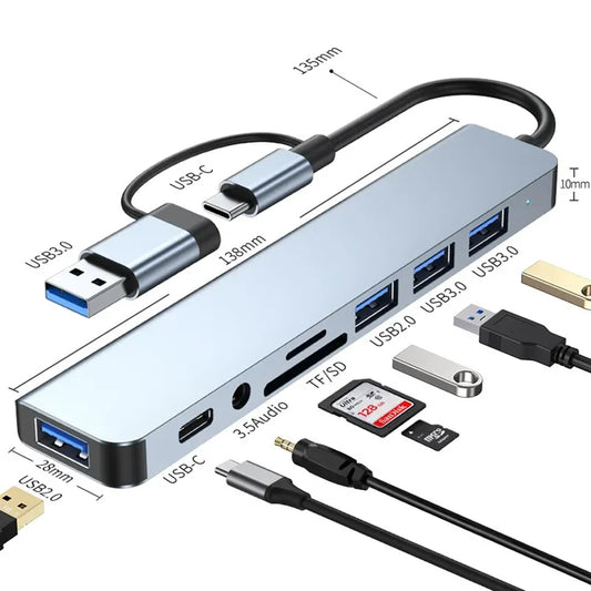 Hub USB / USB-C Techsuit H9 DataBridge, 8in1, Γκρι